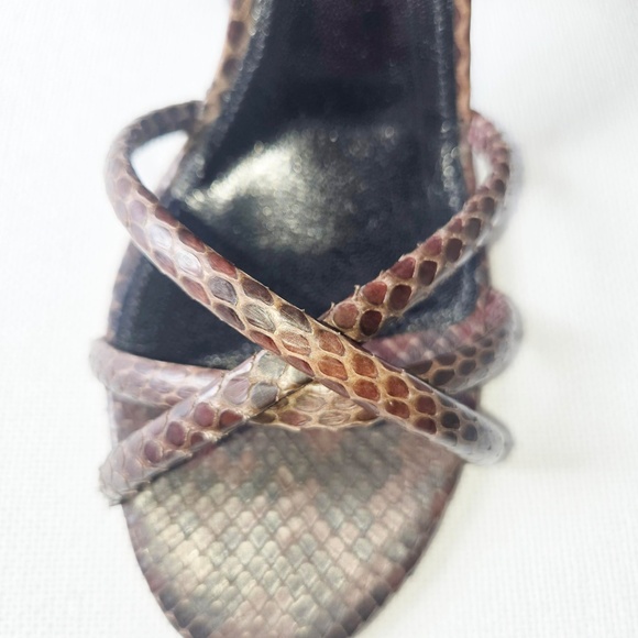 🔥RARE🔥 Authentic Chloé Chocolate Snakeskin Crossover Block Heel Sandals - Picture 2 of 8